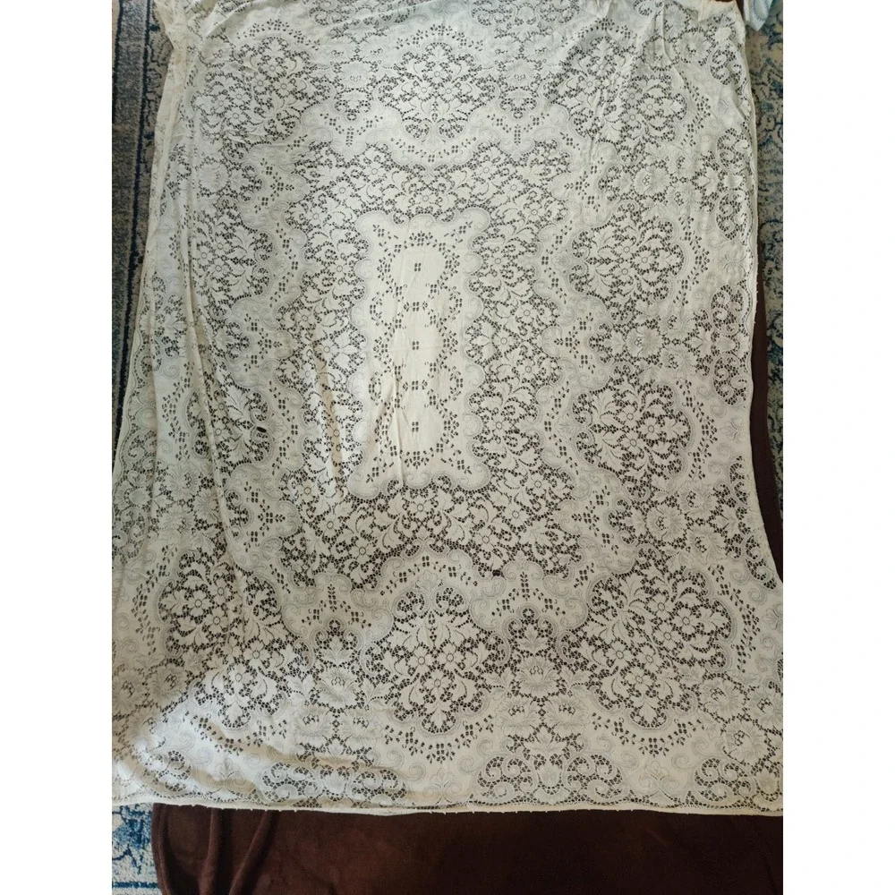 Vintage Cream Lace Tablecloth, 60x72 Rectangle Floral Medallion, Cottagecore